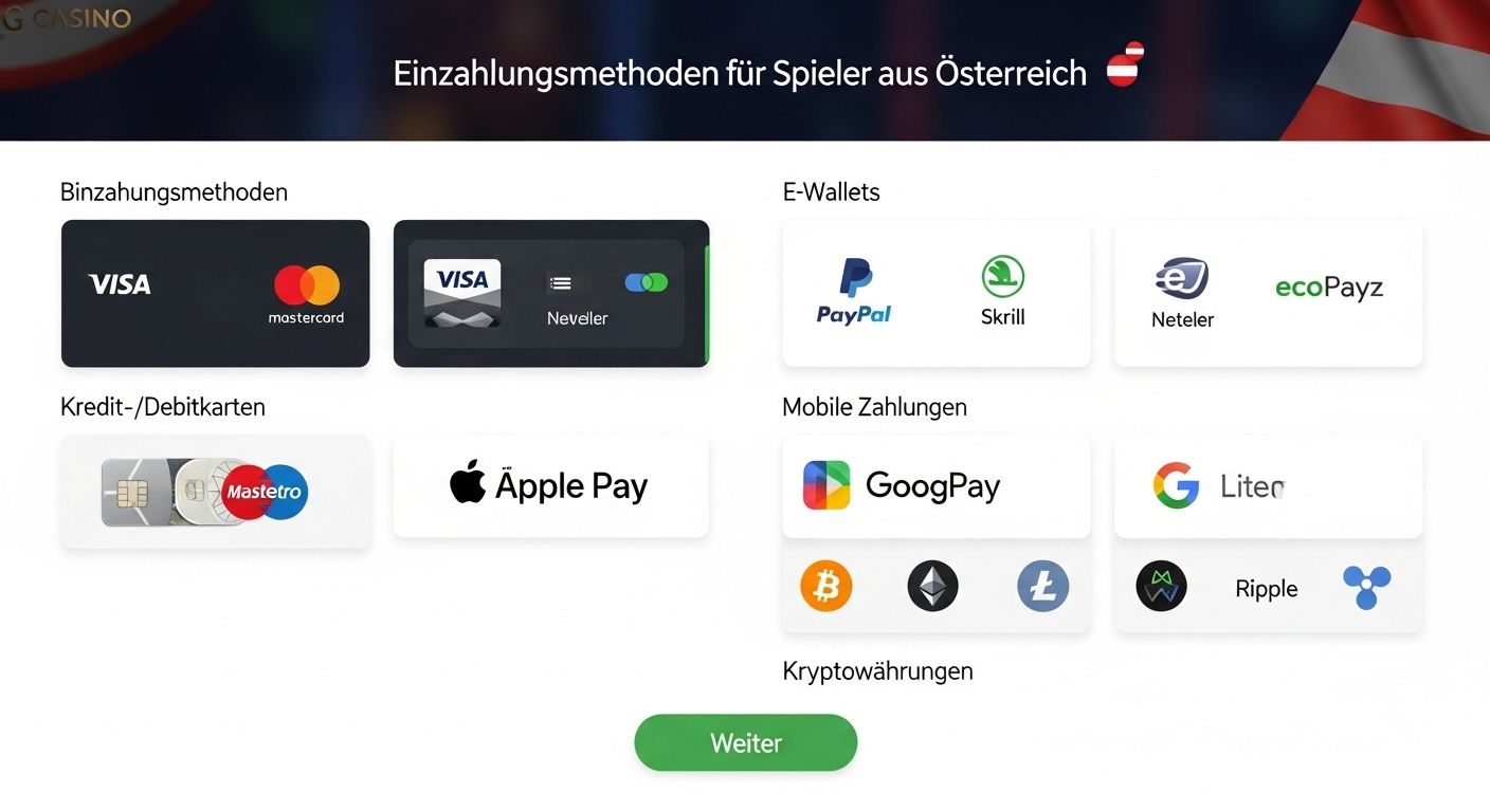 Verfügbare Einzahlungsmethoden deposit methods
